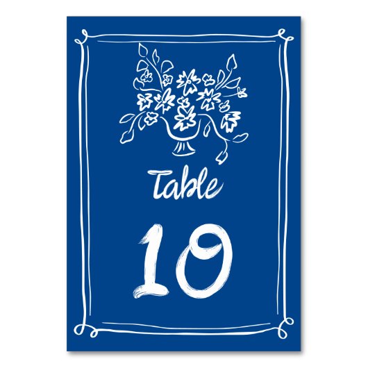 Whimsical Illustrierte handgezeichnet Blumenhochze Tischnummer (Rückseite)