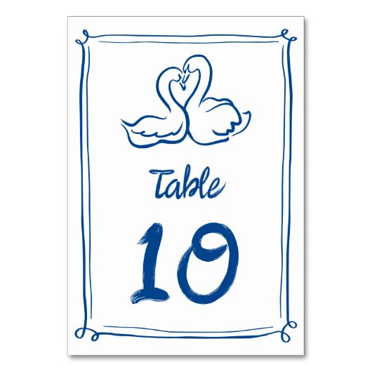 Whimsical Illustrierte, handgezeichnet Schwäne Hoc Tischnummer (Vorderseite)