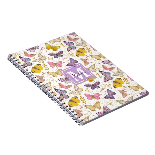 Whimsical Imitats Gliitter Butterfells Monogramm N Notizblock (Rechte Seite)