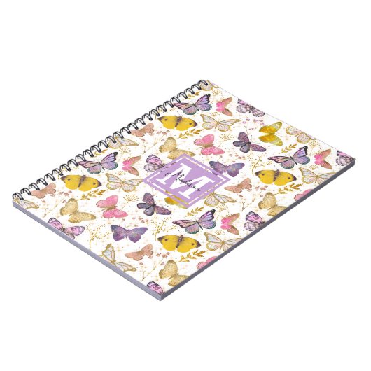 Whimsical Imitats Gliitter Butterfells Monogramm N Notizblock (Linke Seite)