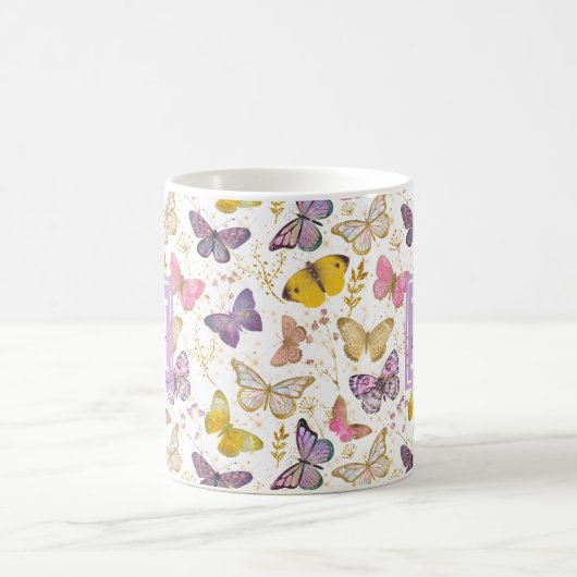 Whimsical Imitats Gliitter Girly Butterfells Monog Kaffeetasse (Mittel)