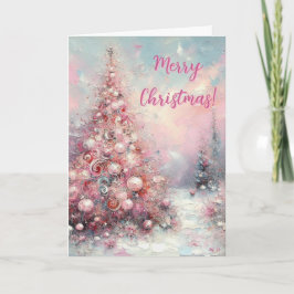 Whimsical Impressionistisch Pink Weihnachtsbaum Feiertagskarte
