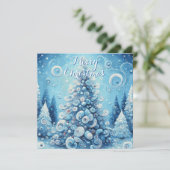 Whimsical Impressionistischer Weihnachtsbaum Blue Feiertagskarte (Stehend Vorderseite)