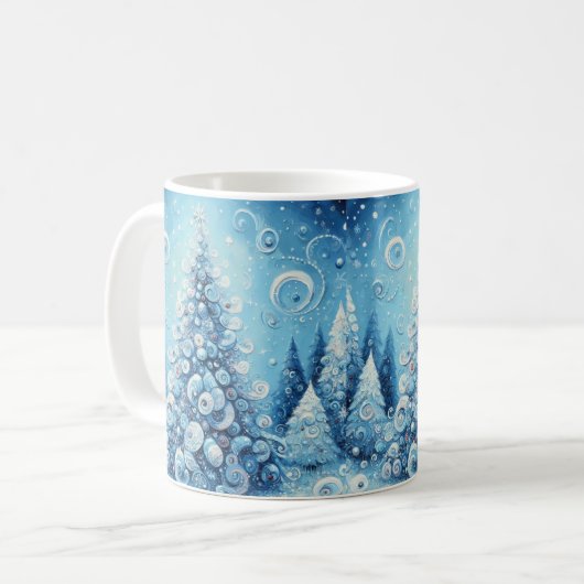 Whimsical Impressionistischer Weihnachtsbaum Blue Kaffeetasse (Vorderseite Links)