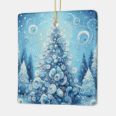 Whimsical Impressionistischer Weihnachtsbaum Blue Keramikornament (Links)