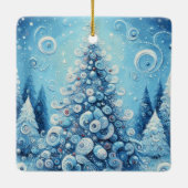 Whimsical Impressionistischer Weihnachtsbaum Blue Keramikornament (Rückseite)