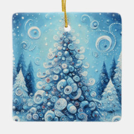 Whimsical Impressionistischer Weihnachtsbaum Blue Keramikornament