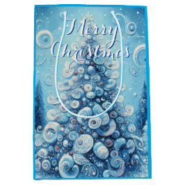Whimsical Impressionistischer Weihnachtsbaum Blue Mittlere Geschenktüte