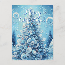 Whimsical Impressionistischer Weihnachtsbaum Blue Postkarte
