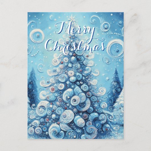 Whimsical Impressionistischer Weihnachtsbaum Blue Postkarte (Vorderseite)