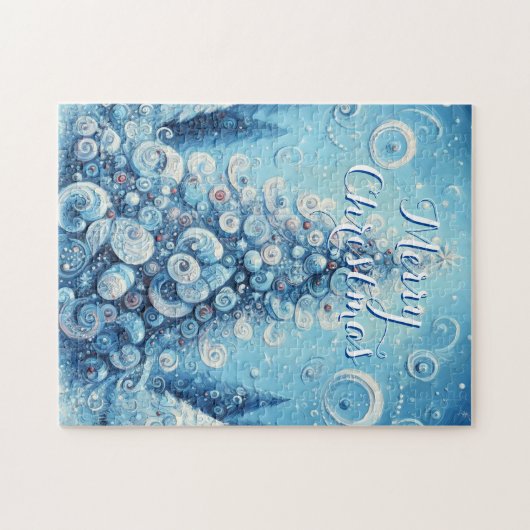 Whimsical Impressionistischer Weihnachtsbaum Blue Puzzle (Horizontal)