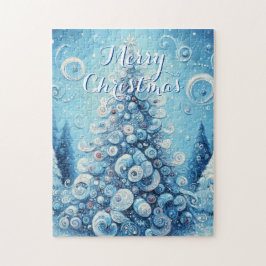 Whimsical Impressionistischer Weihnachtsbaum Blue Puzzle