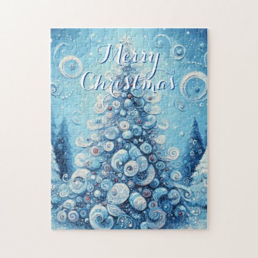 Whimsical Impressionistischer Weihnachtsbaum Blue Puzzle (Vertikal)