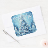 Whimsical Impressionistischer Weihnachtsbaum Blue Quadratischer Aufkleber (Umschlag)