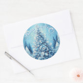 Whimsical Impressionistischer Weihnachtsbaum Blue Runder Aufkleber (Umschlag)