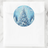 Whimsical Impressionistischer Weihnachtsbaum Blue Runder Aufkleber (Tasche)