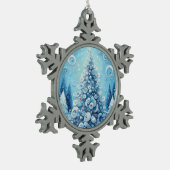 Whimsical Impressionistischer Weihnachtsbaum Blue Schneeflocken Zinn-Ornament (Links)