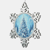 Whimsical Impressionistischer Weihnachtsbaum Blue Schneeflocken Zinn-Ornament (Rechts)