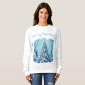 Whimsical Impressionistischer Weihnachtsbaum Blue Sweatshirt (Vorne ganz)