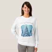 Whimsical Impressionistischer Weihnachtsbaum Blue T-Shirt (Vorne ganz)