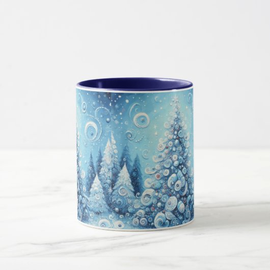 Whimsical Impressionistischer Weihnachtsbaum Blue Tasse (Zentrum)