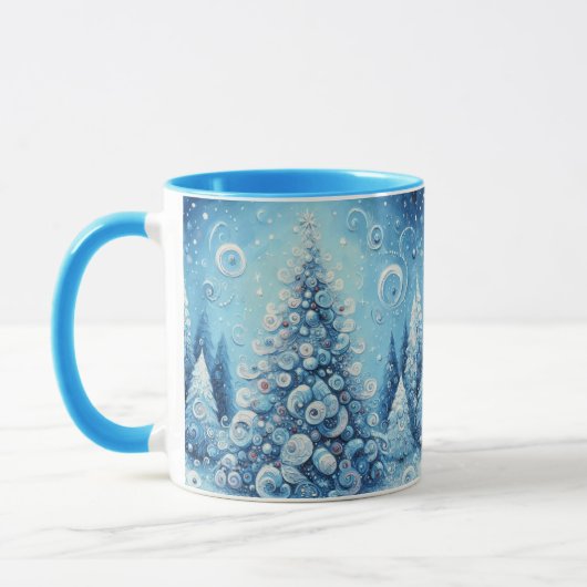 Whimsical Impressionistischer Weihnachtsbaum Blue Tasse (Links)