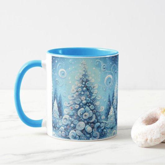 Whimsical Impressionistischer Weihnachtsbaum Blue Tasse (Mit Donut)