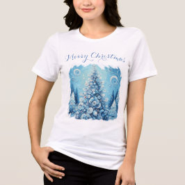 Whimsical Impressionistischer Weihnachtsbaum Blue Tri-Blend Shirt