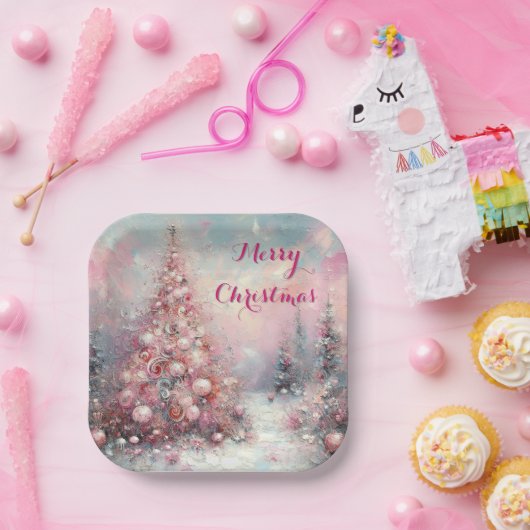 Whimsical Impressionistischer Weihnachtsbaum Pappteller (Party)