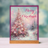 Whimsical Impressionistischer Weihnachtsbaum Pink Acrylschild (Neutral)