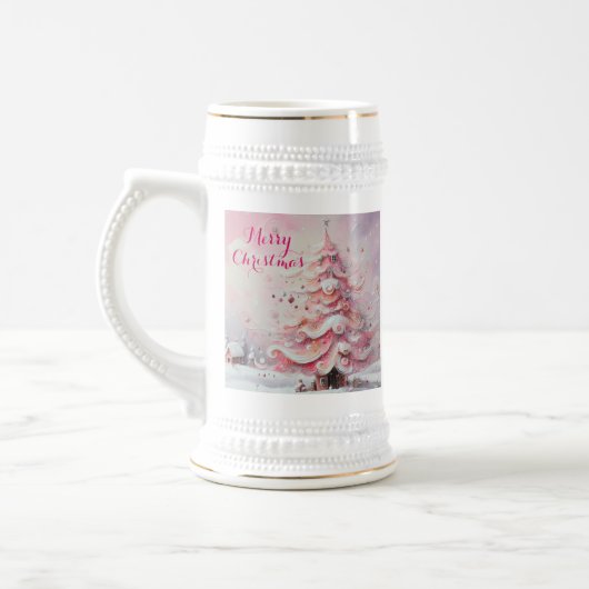 Whimsical Impressionistischer Weihnachtsbaum Pink Bierglas (Links)