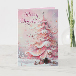 Whimsical Impressionistischer Weihnachtsbaum Pink Feiertagskarte