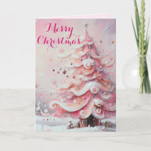 Whimsical Impressionistischer Weihnachtsbaum Pink Feiertagskarte