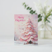 Whimsical Impressionistischer Weihnachtsbaum Pink Feiertagspostkarte (Stehend Vorderseite)