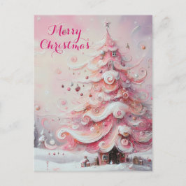 Whimsical Impressionistischer Weihnachtsbaum Pink Feiertagspostkarte