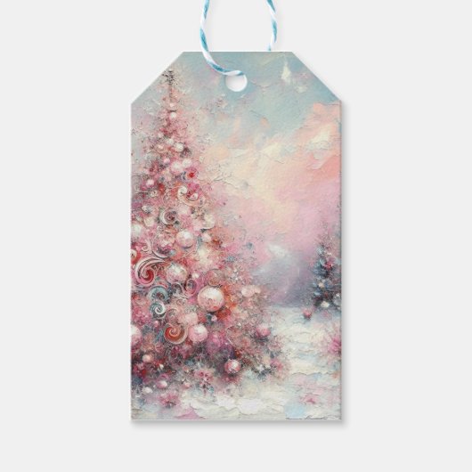 Whimsical Impressionistischer Weihnachtsbaum Pink  Geschenkanhänger (Vorderseite)