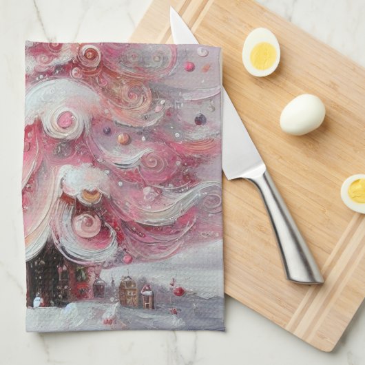 Whimsical Impressionistischer Weihnachtsbaum Pink Geschirrtuch (Viertel Falte)