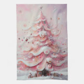 Whimsical Impressionistischer Weihnachtsbaum Pink Geschirrtuch (Vertikal)