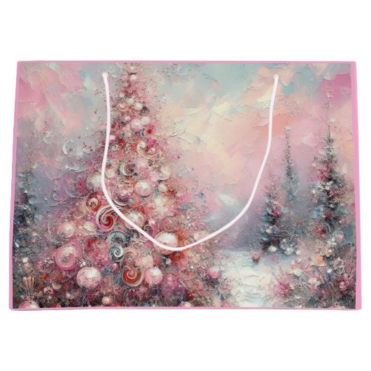 Whimsical Impressionistischer Weihnachtsbaum Pink Große Geschenktüte (Vorderseite)