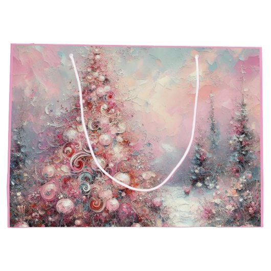 Whimsical Impressionistischer Weihnachtsbaum Pink  Große Geschenktüte (Rückseite)