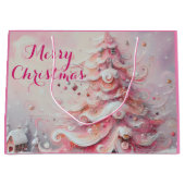 Whimsical Impressionistischer Weihnachtsbaum Pink Große Geschenktüte (Vorderseite)