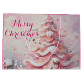 Whimsical Impressionistischer Weihnachtsbaum Pink Große Geschenktüte (Rückseite)