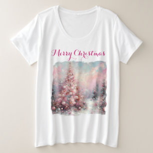 Whimsical Impressionistischer Weihnachtsbaum Pink Große Größe T-Shirt