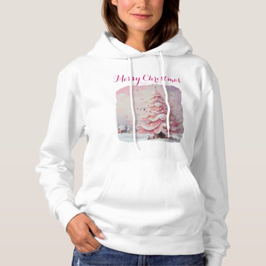 Whimsical Impressionistischer Weihnachtsbaum Pink Hoodie (Vorderseite)