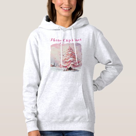 Whimsical Impressionistischer Weihnachtsbaum Pink Hoodie (Vorderseite)