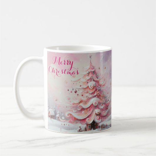 Whimsical Impressionistischer Weihnachtsbaum Pink Kaffeetasse (Links)