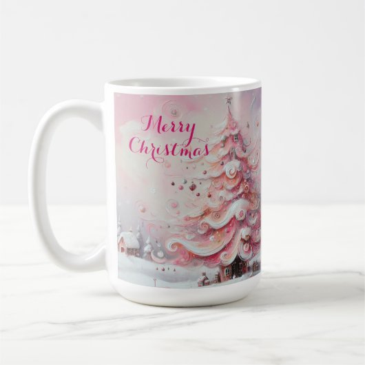 Whimsical Impressionistischer Weihnachtsbaum Pink Kaffeetasse (Links)
