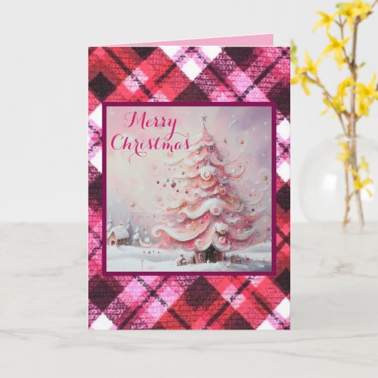 Whimsical Impressionistischer Weihnachtsbaum Pink Karte (Gelbe Blume)