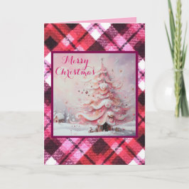 Whimsical Impressionistischer Weihnachtsbaum Pink Karte