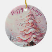Whimsical Impressionistischer Weihnachtsbaum Pink Keramik Ornament (Vorne)